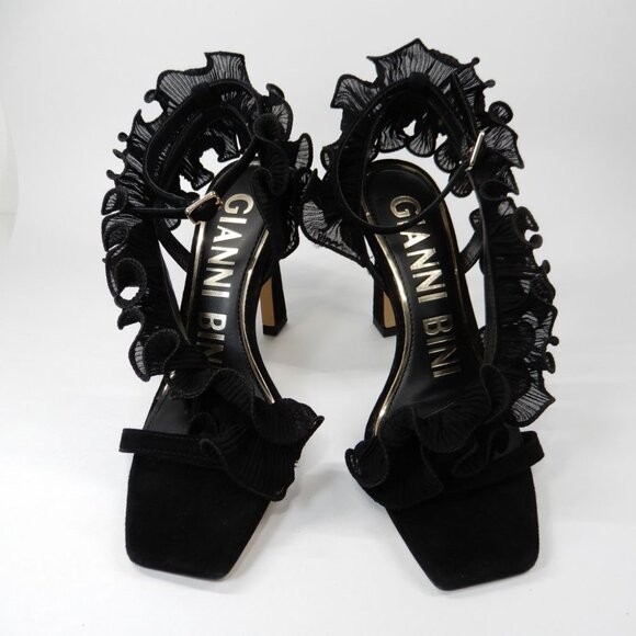 Gianni Bini Franz Sandals High Heels Size 6 Black Suede Chiffon Ruffle NEW - Picture 6 of 15